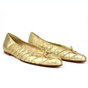 Stuart Weitzman Round Toe Metallic Leather Flats